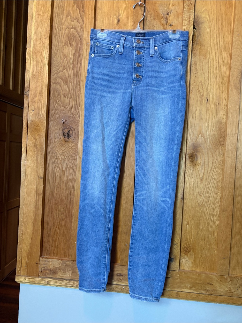 J. Crew High-Rise Button Fly Skinny Jeans Light Blue Wash Denim, Size 25